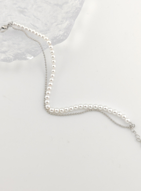 旭平仿珍珠手链女双层叠戴链条式复古高级感