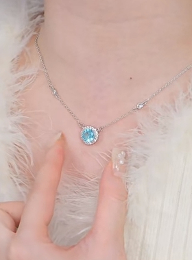 旭平包边蓝色微镶圆形项链易搭通勤千金氛围感优雅太阳花锁骨链