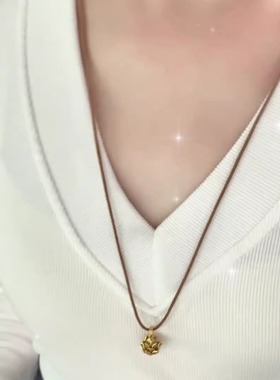 旭平立体莲花时尚复古元素仿黄金色秋冬毛衣链时尚饰品搭配项链