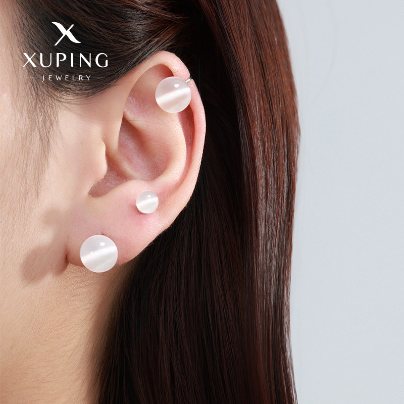 XUPING冰透灰仿猫眼石耳钉女简约ins高级感清透感通勤耳饰耳环D
