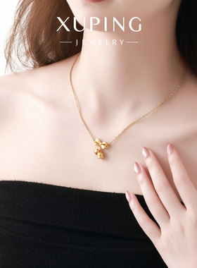 柔柔仿黄金色蝴蝶结铃兰花项链轻奢气质简约时尚通勤易搭锁骨链