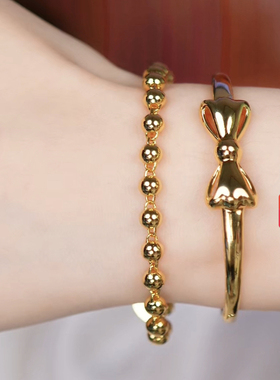 旭平仿黄金色圆形珠珠手链女个性新中式气质高级感复古气质手饰