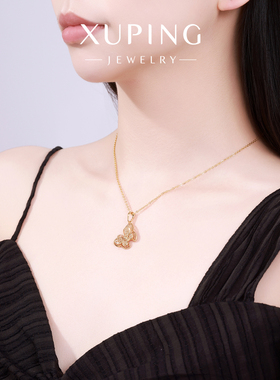 旭平立体镂空复古中式时尚气质合金蝴蝶项链仿黄金色锁骨链