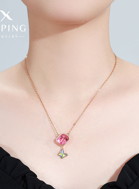 旭平仿水晶系列方形蝴蝶立体项链女时尚个性闪耀锁骨链小众高级感