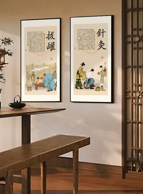 中医正骨文化墙装饰画艾灸刮痧养生馆挂画足浴推拿馆背景墙壁画框