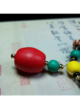 lssp/绿色石品wp1305 不还价 清代红雪巴琉璃吊坠民族风锁骨项链