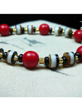 lssp/绿色石品wp1027 不还价 清代红雪巴老琉璃搭片男女款手链