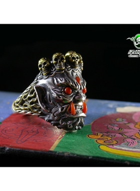 南红玛瑙925银大黑天财神戒指