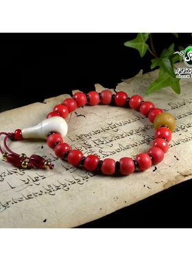 lssp/绿色石品mz3703 不还价保真百年古董手串清代绞胎红琉璃手串