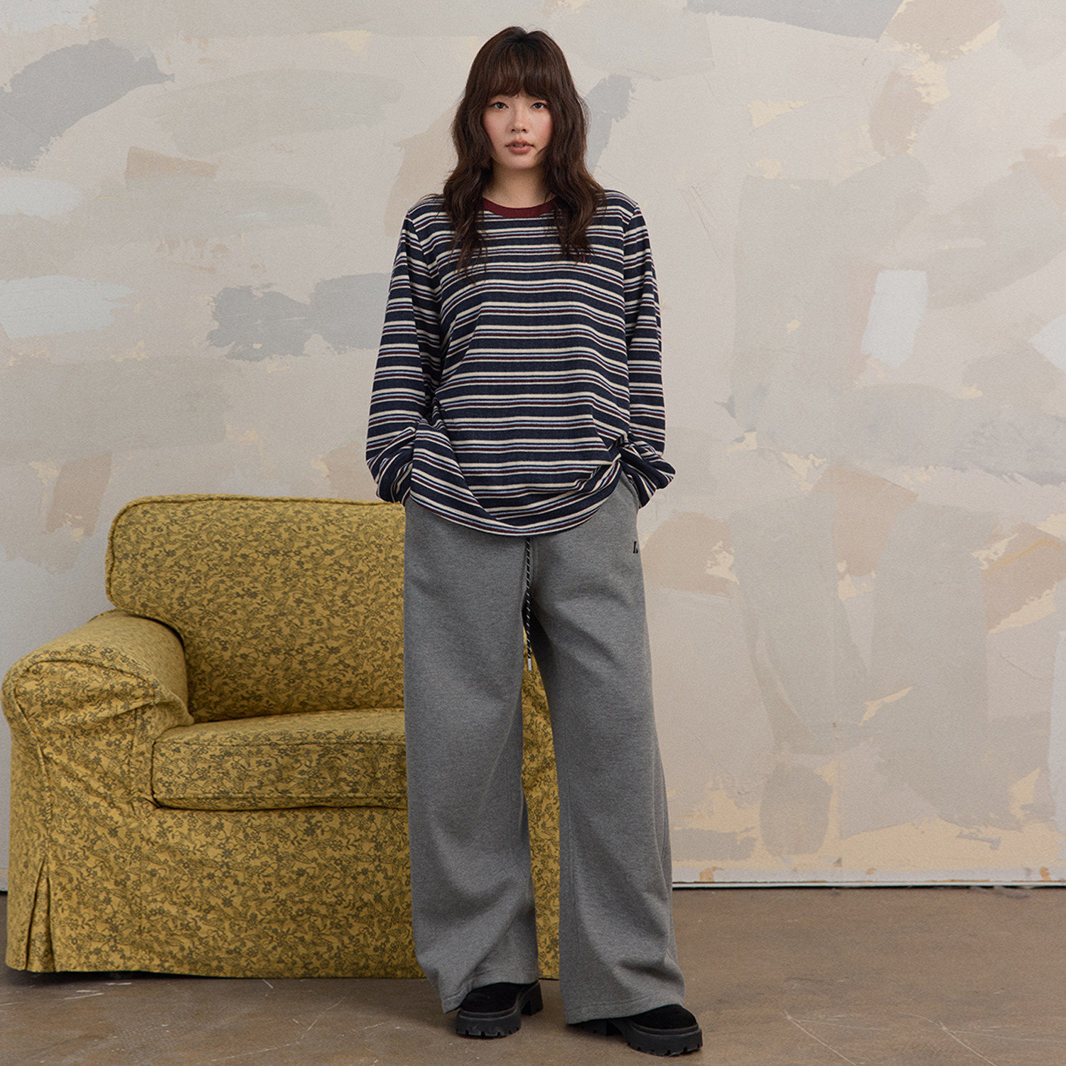 蕾蕾【百穿不厌！】韩版领口撞色圆领宽松条纹T恤上衣,淘宝优惠券,粉丝福利购,淘宝优惠卷