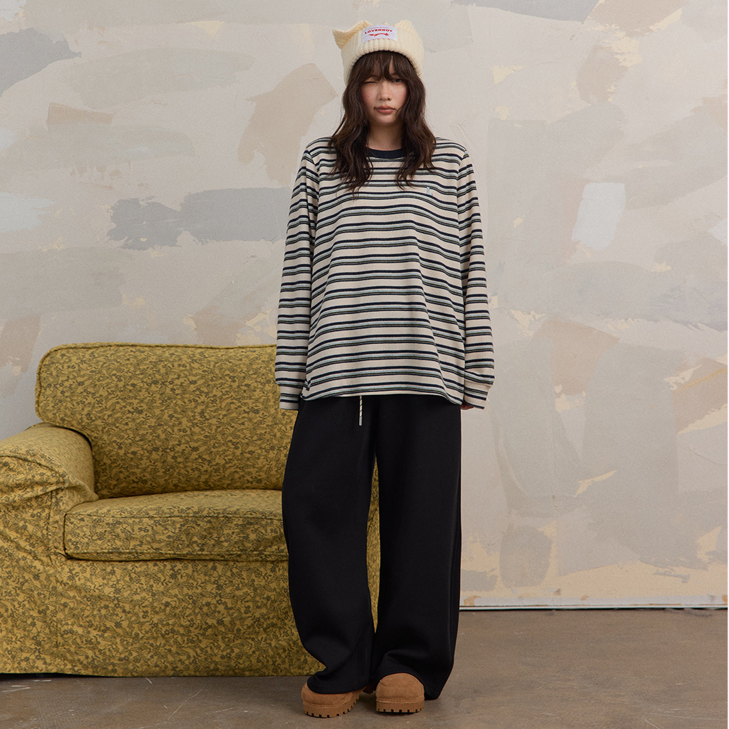 蕾蕾【百穿不厌！】韩版领口撞色圆领宽松条纹T恤上衣,淘宝优惠券,粉丝福利购,淘宝优惠卷