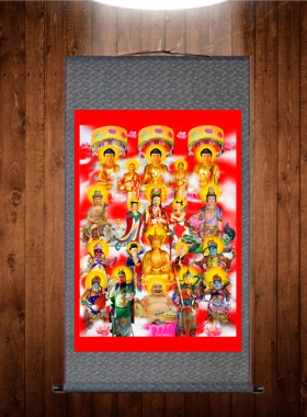 众佛画像  全堂佛像佛画画像万佛图佛祖同堂丝绢装裱卷轴挂画2104