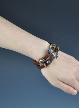 多层百搭韩版时尚风复古真皮手链