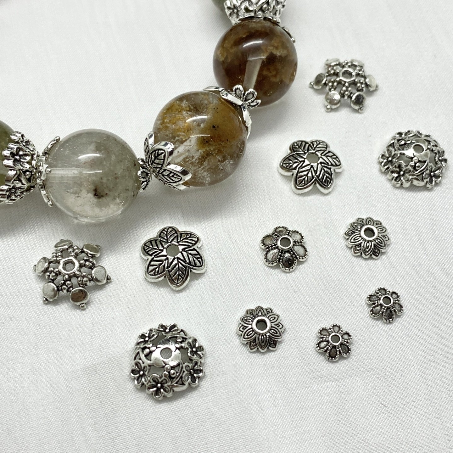 水晶diy配饰品合金高保色复古风大花帽隔片手串小花托珠跑环配件,淘宝优惠券,粉丝福利购,淘宝优惠卷