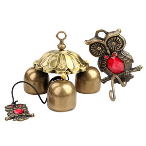 聚缘阁合金猫头鹰风铃挂件门饰金属铃铛阳台卧室风铃创意生日礼物