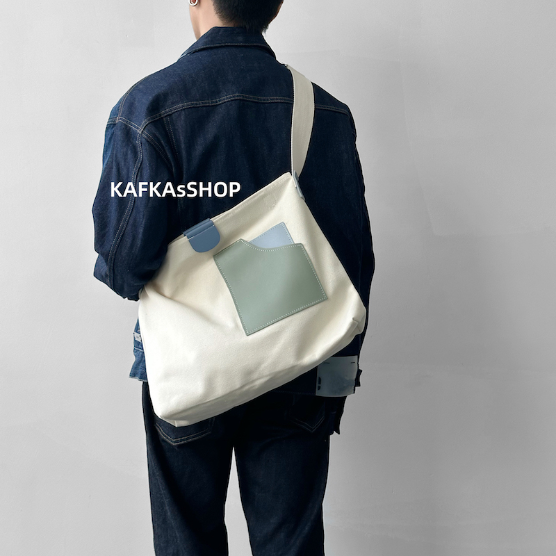 KAFKAsSHOP 撞色拼接帆布包斜挎单肩手提中性男女韩国简约潮包邮 - 图1