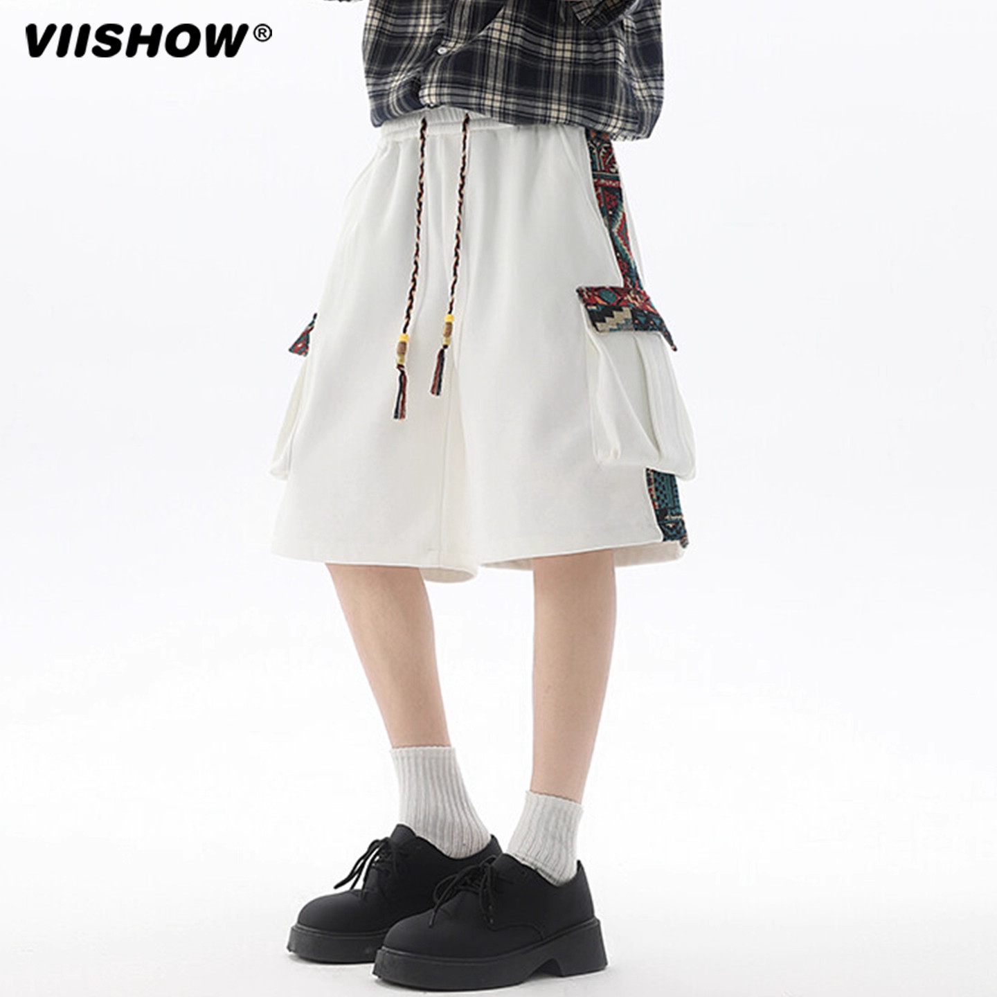 VIISHOW新中式刺绣短裤男夏季宽松休闲国潮中裤潮牌运动5五分裤子,淘宝优惠券,粉丝福利购,淘宝优惠卷