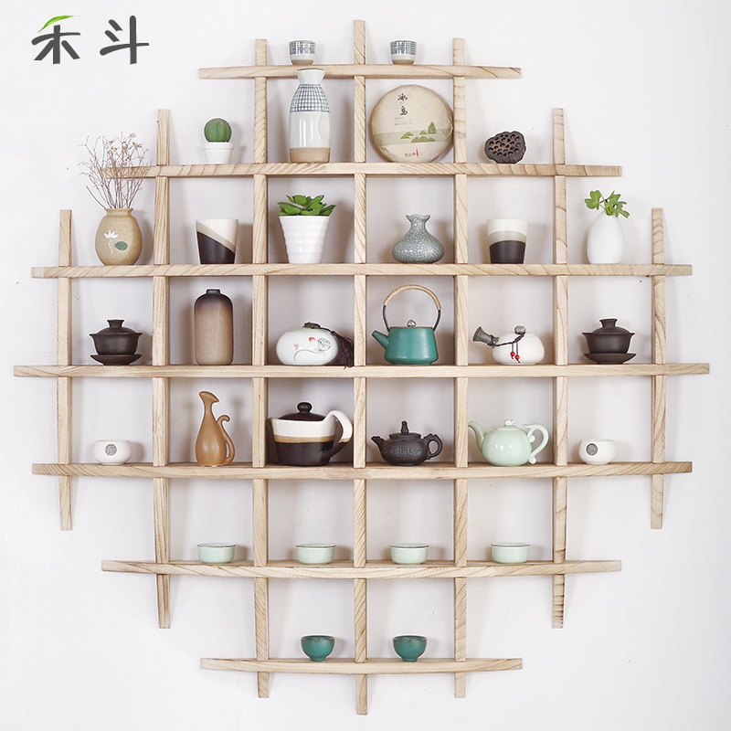 博古架实木中式挂墙茶杯架仿古多宝阁壁挂式置物架茶具摆架展示架 - 图0