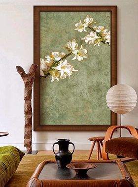 法式淡雅花卉手绘油画客厅玄关画