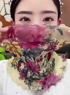 围脖护颈女款围脖女套头薄款防晒面纱新款小丝巾围巾护颈脖子秋冬