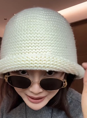 森系宝宝帽子秋冬新款羊毛极简卷边显脸小透气水桶毛织冷帽韩版