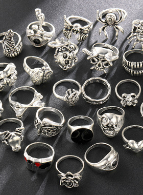 punk rock joint ring set black rings female 黑戒指女朋克摇滚