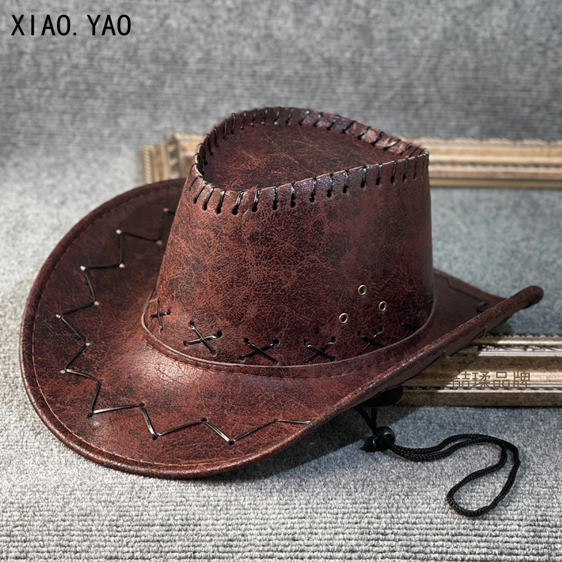 PU仿皮革藏族爵士帽子男女春夏遮阳登山旅游骑士帽大檐西部牛仔帽,淘宝优惠券,粉丝福利购,淘宝优惠卷