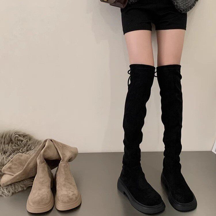 厚底过膝长靴女显瘦2025新款法式绒面高筒瘦瘦靴弹力骑士靴长筒靴,淘宝优惠券,粉丝福利购,淘宝优惠卷