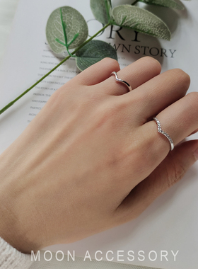 简约光面v字戒指925纯银