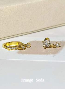 新款闪钻水滴金色不对称耳扣双耳