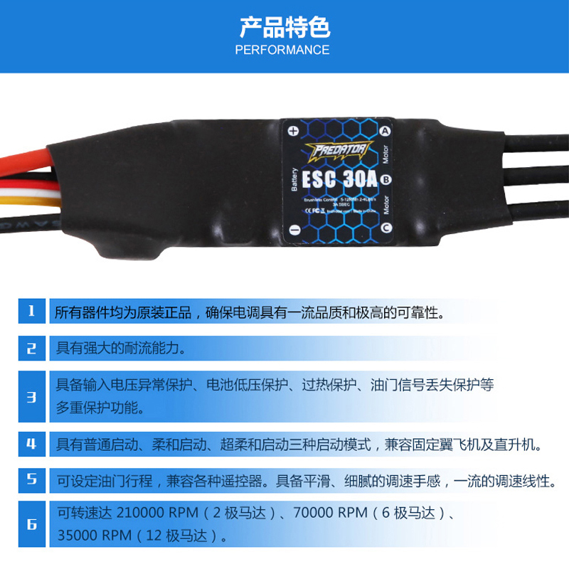 FMS捕食者电调无刷30A 40A 80A 120A航模固定翼3A开关BEC涵道配件-图0