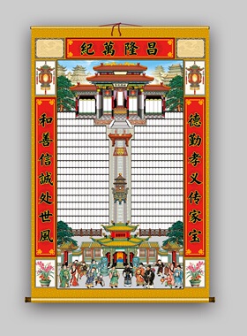 布料家谱轴子家堂族谱卷轴挂画