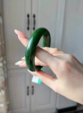 外蒙料平替和田玉宽条菠菜绿仿真玉镯子扁条手镯青黄口手镯女款