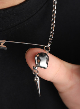 回形针铆钉项链男时尚嘻哈街头简约设计高级感锁骨链女百搭饰品潮