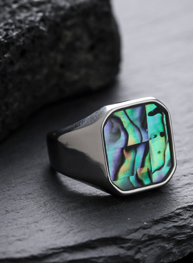 欧美热销上新轻奢简约时尚绝美贝壳流光戒指男不锈钢贝壳个性对戒