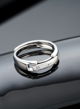 开口钻戒卡扣设计情侣戒指男创意时尚网红款开口可调节指环女饰品