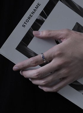 蓝色星辰戒指男潮单身食指戒情侣情人节礼物首饰品男女指环