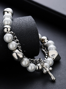 十字架手链男钛钢不掉色高级感百搭轻奢风夏季配饰女小众简约饰品