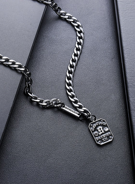 铭牌项链男嘻哈设计小众新款潮简约配饰女个性拼接高级感百搭饰品