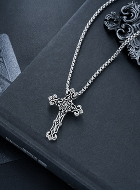 欧美嘻哈潮流十字架项链男女百搭小众不锈钢挂链男士饰品