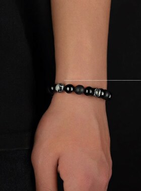 火山石黑色串珠男士个性手链高级感复古小众设计冷淡风情侣款饰品