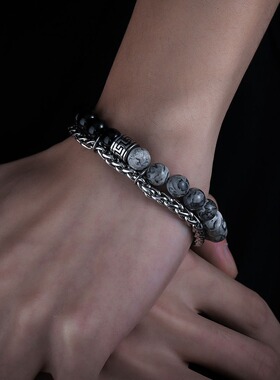 地图石串珠手链男钛钢链时尚百搭小众潮流首饰女高级设计饰品