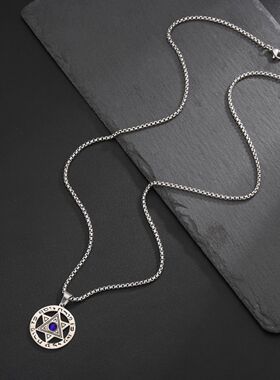 六芒星男士项链长款百搭简约潮时尚网红ins蓝星吊坠个性义乌热销