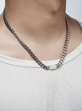 复古钛钢不掉色古巴粗链男女潮ins欧美冷淡风嘻哈锁骨链时尚饰