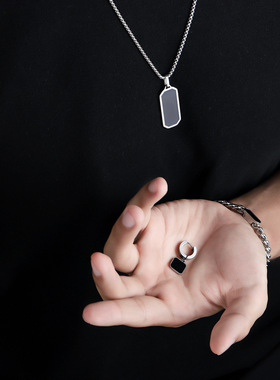 男士项链不锈钢滴胶吊牌光面素面吊坠几何时尚简约可刻字饰品项链