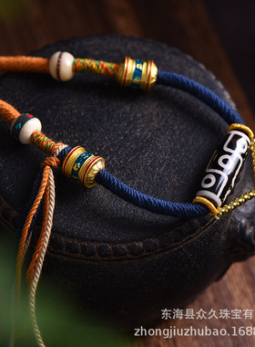 批发藏式手工编织吊坠绳五爷唐卡项链绳手搓棉绳五路财神挂脖项饰