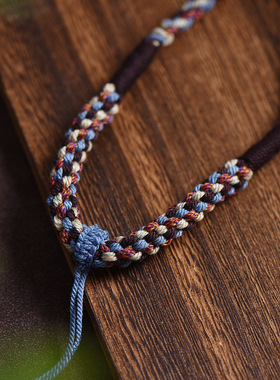 藏式手搓棉麻线吊坠挂绳蜜蜡唐卡佛牌项链绳子配挂绳手工五彩绳子