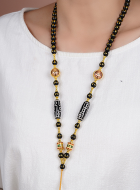 藏式天珠唐卡项链绳水晶串珠挂脖珠链藏风佛牌挂坠绳文玩吊坠配链