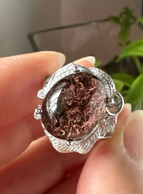 风景如画 天然红幽灵全包裹戒指925银镶 高净玻璃体
