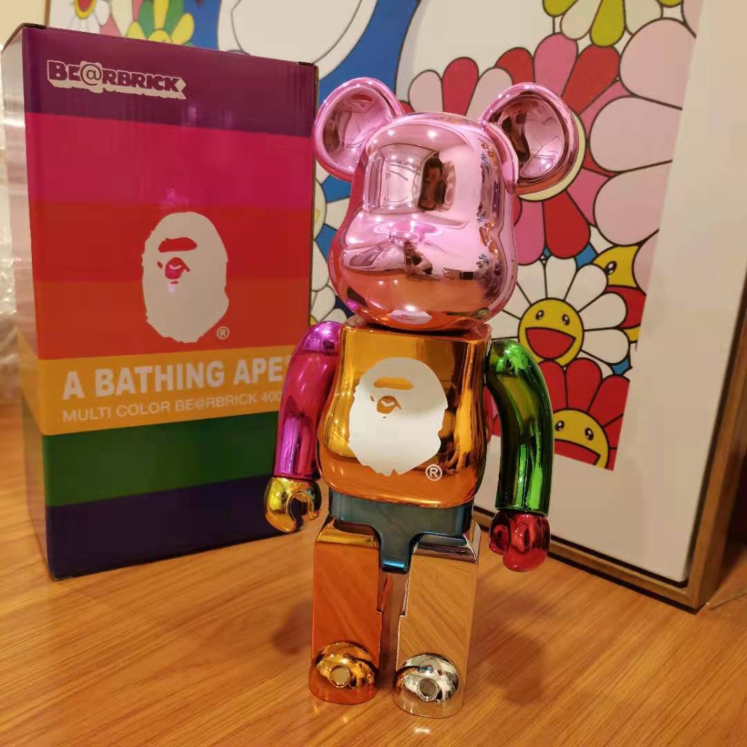 Bearbrick 400% 暴力熊潮玩 BAPE联名25周年电镀迷彩鲨鱼公仔摆件 - 图3